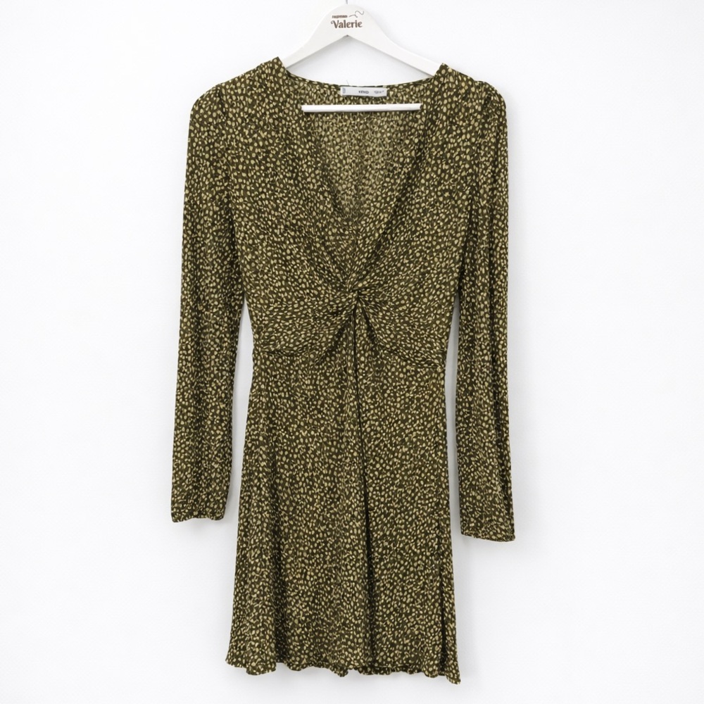 Mango MNG Printed Knot Dress Long Sleeve Mini Size 4